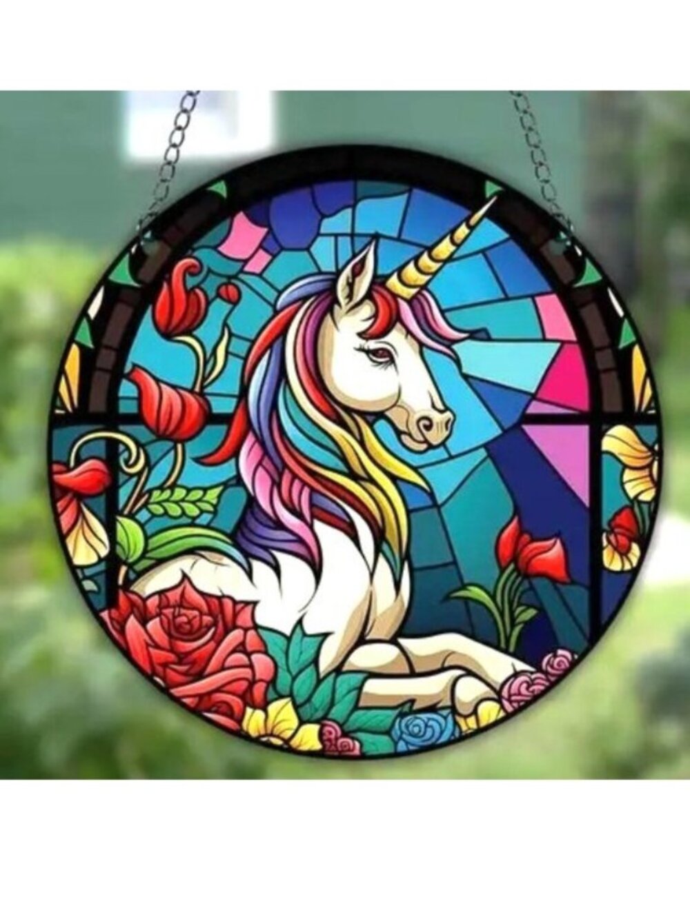 Unicorn Suncatcher Fantasy Rainbow Flowers Horse Window Magical In/Oudoor NEW